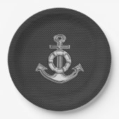 Silver Lifesaver Anchor op zwarte koolstofvezel Papieren Bordje (Voorkant)