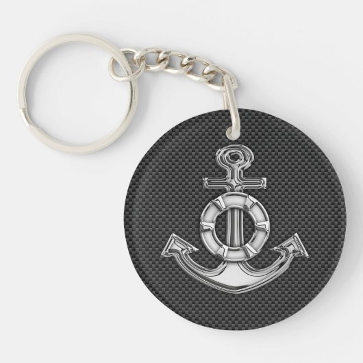 Silver Lifesaver Anchor op zwarte koolstofvezel Sleutelhanger (Voorkant)