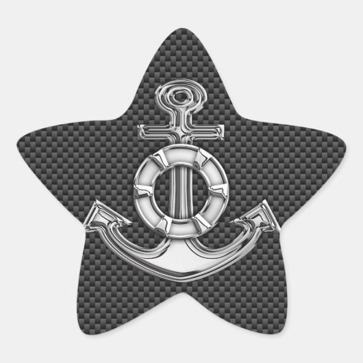 Silver Lifesaver Anchor op zwarte koolstofvezel Ster Sticker (Voorkant)