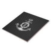Silver Lifesaver Anchor op zwarte koolstofvezel Tegeltje (Zijkant)