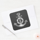 Silver Lifesaver Anchor op zwarte koolstofvezel Vierkante Sticker (Envelop)