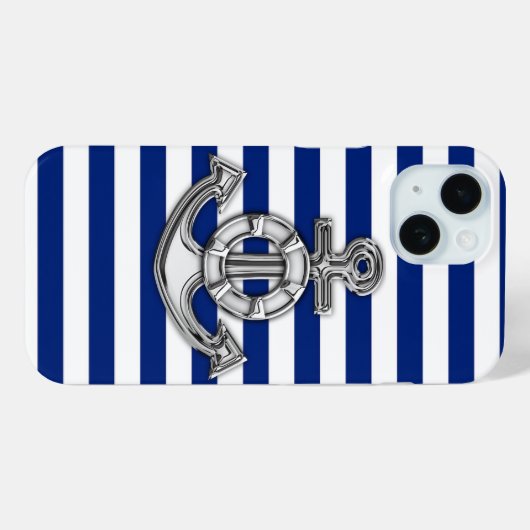 Silver Lifesaver op Nautical Stripes Case-Mate iPhone Case (Achterkant (horizontaal))