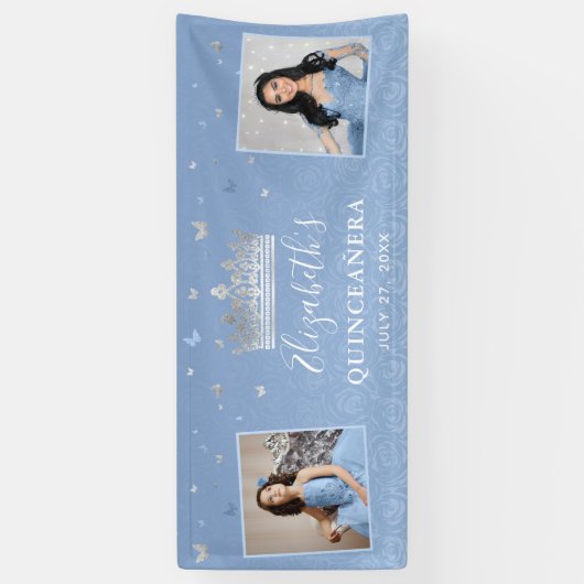 Silver Light Baby Blue Foto van Birthday Quinceane Spandoek (Verticaal)