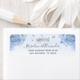 Silver Light Baby Blue Rozen Crown Return Address Etiket