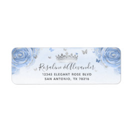 Silver Light Baby Blue Rozen Crown Return Address Etiket