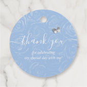 Silver Light Baby Blue Rozen Elegant Quinceanera Bedankjes Labels (Achterkant)