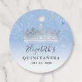 Silver Light Baby Blue Rozen Elegant Quinceanera Bedankjes Labels (Voorkant)