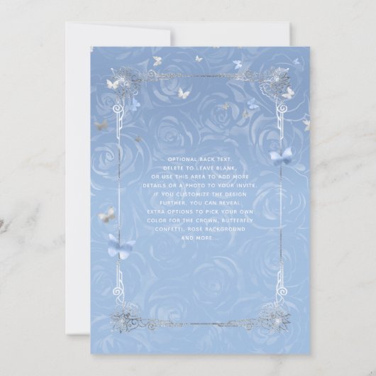 Silver Light Baby Blue Rozen Elegant Quinceanera Kaart (Achterkant)