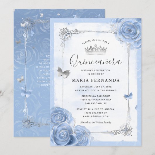 Silver Light Baby Blue Rozen Elegant Quinceanera Kaart (Voorkant / Achterkant)