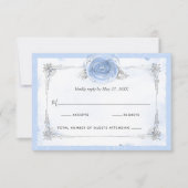 Silver Light Baby Blue Rozen Elegant RSVP Kaartje (Voorkant)