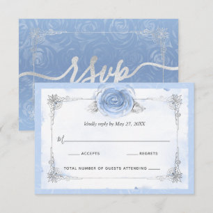 Silver Light Baby Blue Rozen Elegant RSVP Kaartje