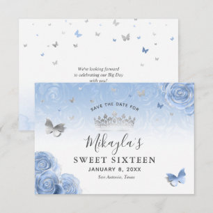 Silver Light Baby Blue Rozen Elegant Save The Date