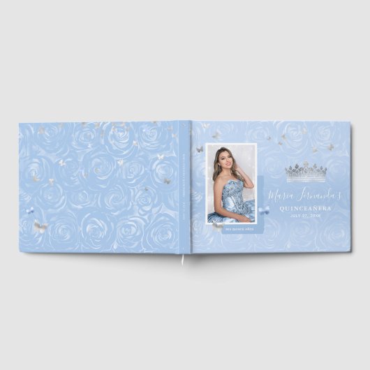 Silver Light Baby Blue Rozen Foto Quinceanera Gastenboek (Volledig)