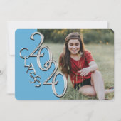Silver Light Blue 2020 Photo Afstuderen Invitation Kaart (Voorkant)