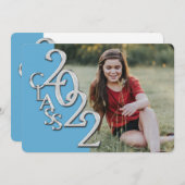 Silver Light Blue 2022 Photo Afstuderen Invitation Kaart (Voorkant / Achterkant)