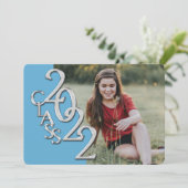 Silver Light Blue 2022 Photo Afstuderen Invitation Kaart (Staand voorkant)