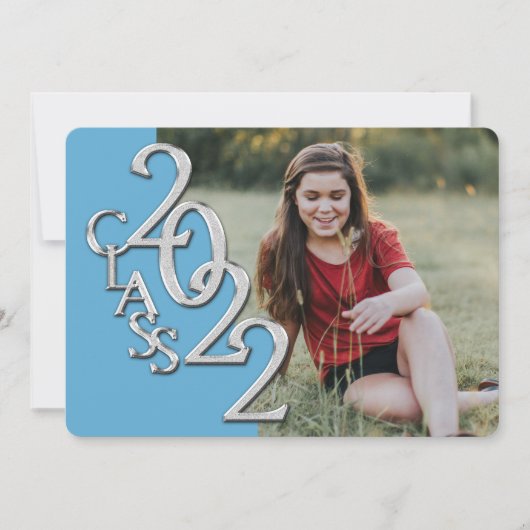 Silver Light Blue 2022 Photo Afstuderen Invitation Kaart (Voorkant)