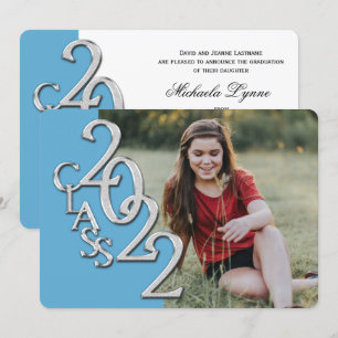 Silver Light Blue 2022 Photo Afstuderen Invitation Kaart