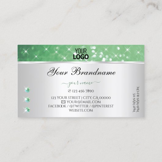 Silver Light Emerald Green Glitter Jewels toevoege Visitekaartje (Achterkant)