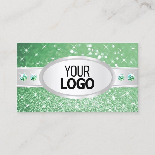 Silver Light Emerald Green Glitter Jewels toevoege Visitekaartje (Voorkant)