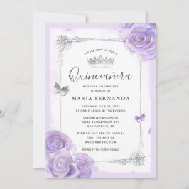 Silver Light Paarse Rozen Elegant Quinceanera Kaart