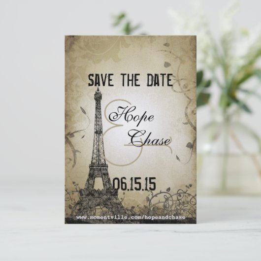 Silver Lights Eiffel Tower Save the Date (Staand voorkant)