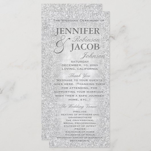 Silver Lights Wedding Programma Programmakaart (Voorkant / Achterkant)
