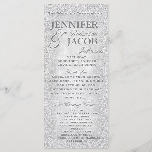 Silver Lights Wedding Programma Programmakaart (Voorkant)