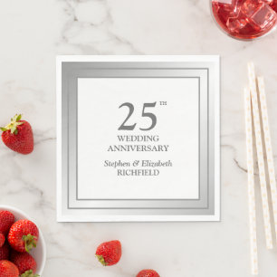 Silver Lijst 25th Wedding Jubileum Servetten