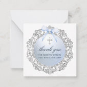 Silver Lijst Blue Bow Doop Gift Enclosure Notitiekaartje (Achterkant)