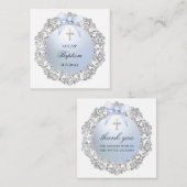 Silver Lijst Blue Bow Doop Gift Enclosure Notitiekaartje (Voorkant / Achterkant)