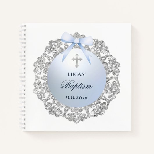 Silver Lijst Blue Bow doopplein gastenboek Notitieboek (Voorkant)