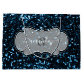 Silver Lijst Blue Navy Royal Monogram Name Glitter Groot Cadeauzakje (Achterkant)