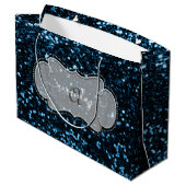 Silver Lijst Blue Navy Royal Monogram Name Glitter Groot Cadeauzakje (Achterkant Gekanteld)