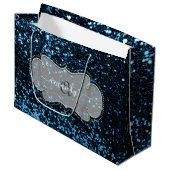 Silver Lijst Blue Navy Royal Monogram Name Glitter Groot Cadeauzakje (Voorkant Gekanteld)