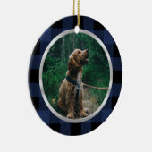 Silver Lijst Dog Foto Navy Blue Pset Tartan Keramisch Ornament (Rechts)