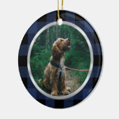 Silver Lijst Dog Foto Navy Blue Pset Tartan Keramisch Ornament (Links)