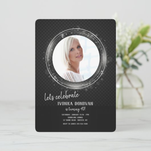 Silver Lijst Foto van Birthday Party - Uitnodiging (Staand voorkant)