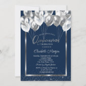 Silver Lijst Navy Confetti Balloons Quinceañera Kaart (Voorkant)