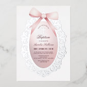 Silver Lijst Pink Bow doop Folie Uitnodiging (Voorkant)