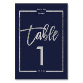 Silver lijst script navy blue table number kaart (Voorkant)
