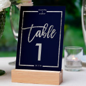 Silver lijst script navy blue table number kaart