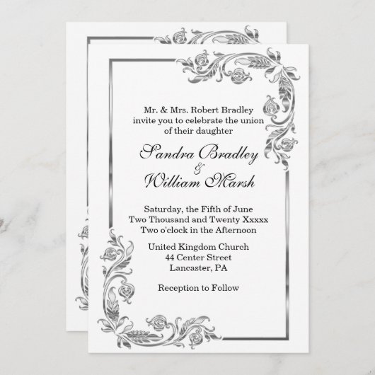 Silver Lijst Traditional White Invitation Kaart (Voorkant / Achterkant)