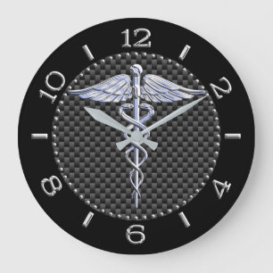 Silver Like Caduceus Medical Symbol Black Dial Grote Klok