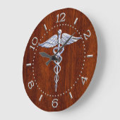 Silver like Caduceus Medical Symbol Mahogany Dial Grote Klok (Hoek)