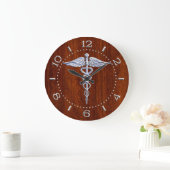 Silver like Caduceus Medical Symbol Mahogany Dial Grote Klok (Huis)