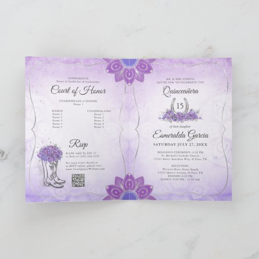 Silver Lila Lavender Charro Quinceanera Folded (Binnen)