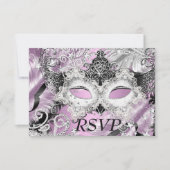 Silver Lila Sparkle Mask Masquerade Party RSVP Kaart (Voorkant)