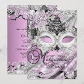 Silver Lila Sparkle Masquerade Quinceanera Kaart (Voorkant / Achterkant)