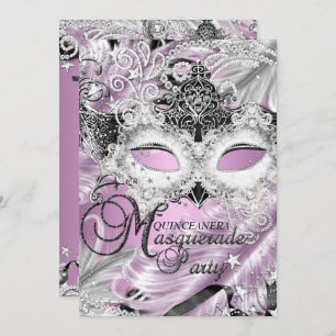 Silver Lila Sparkle Masquerade Quinceanera Kaart